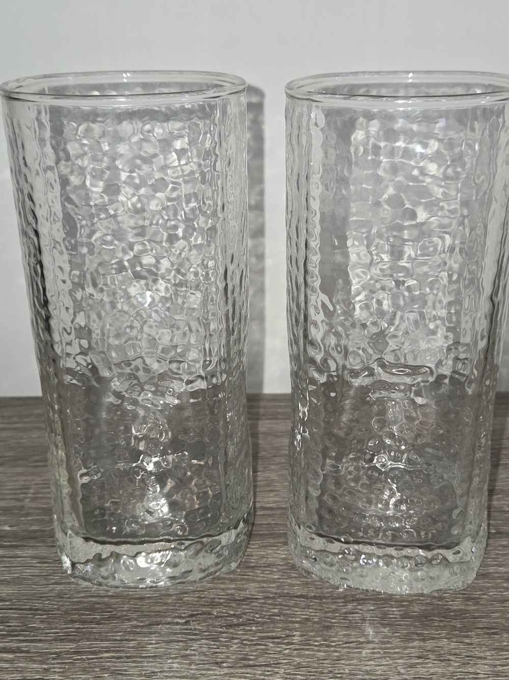 Set of 2 Vintage Libbey Crisa Clear Dimpled Pinched Grip Glass Tumblers 18oz.